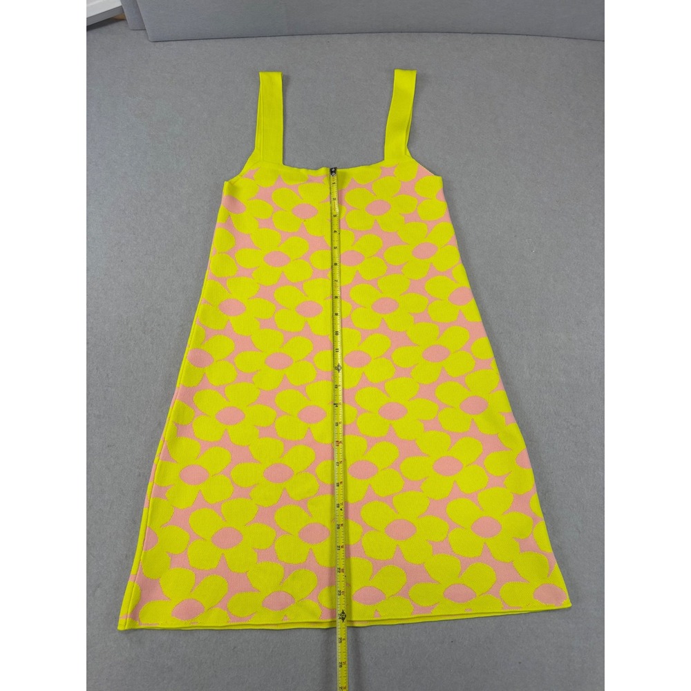 Zara Small Knit Dress Yellow Pink Floral Sleeveless Mini dress retro 60s 70s‎ - Picture 7 of 8
